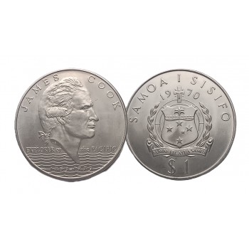 1 Тала, Самоа, 1970. Капітан Джеймс Кук - Пам'ятна монета Самоа. 200-річчя подорожей капітана Кука (1769–1779). Законний платіжний засіб (50007)