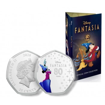 25 центів, Острови Кука, 2020 – “80-річчя Disney Fantasia”. Монета з альбомом та вкрита сріблом 999 проби. Законний платіжний засіб (50032)