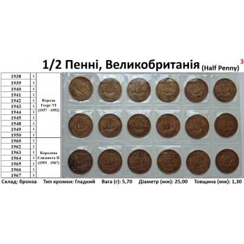 Колекційні монети Великобританії Half Penny (1935-1967). Набір 18 ​​монет (50110)