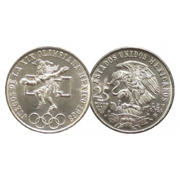 25 песо, Мексика, 1968 – XIX літні Олімпійські ігри в Мехіко. Срібло 720/999 (50404)
