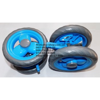 Колесо заднє в зборі до коляски Geoby D208, D205, SD209, D388, D204 та інші (блакитний-сірий) (145*7) (28760)