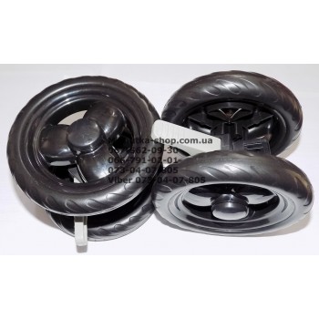 Колесо заднє в зборі до коляски Geoby D208, D205, SD209, D388, D204 та інші (чорний-чорний) (145*7) (28855)